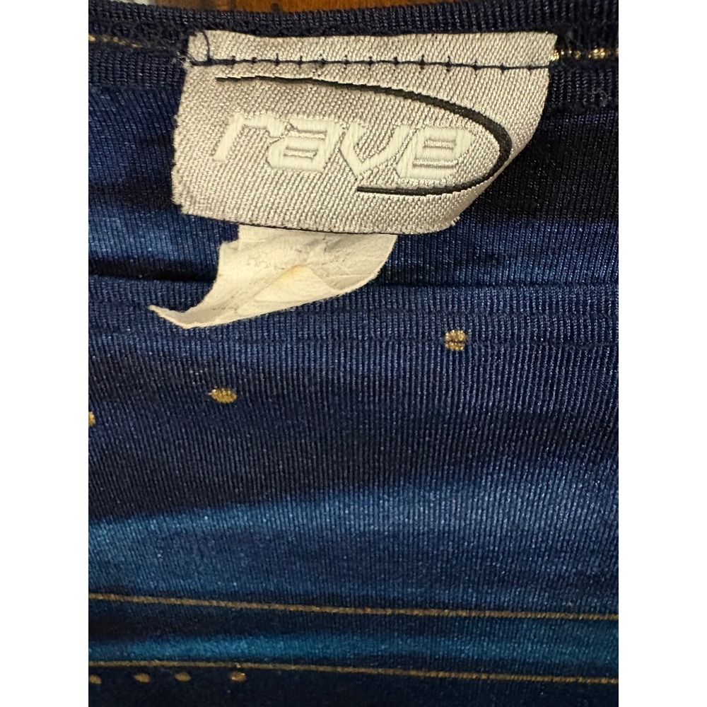 Rave Vintage 90s Blue Abstract Wave Gold Metallic Stripe 3/4 Sleeve Top Medium - Picture 3 of 3